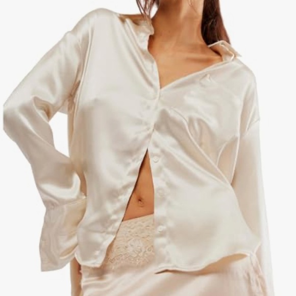 NEW FREE PEOPLE Satin Button Down Shirt - Picture 1 of 6